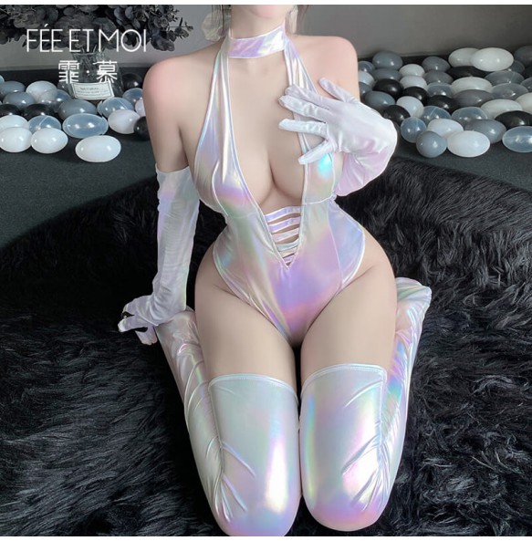 FEE ET MOI - Sexy Iridescent Catmaid Bodystocking (Iridescent White)